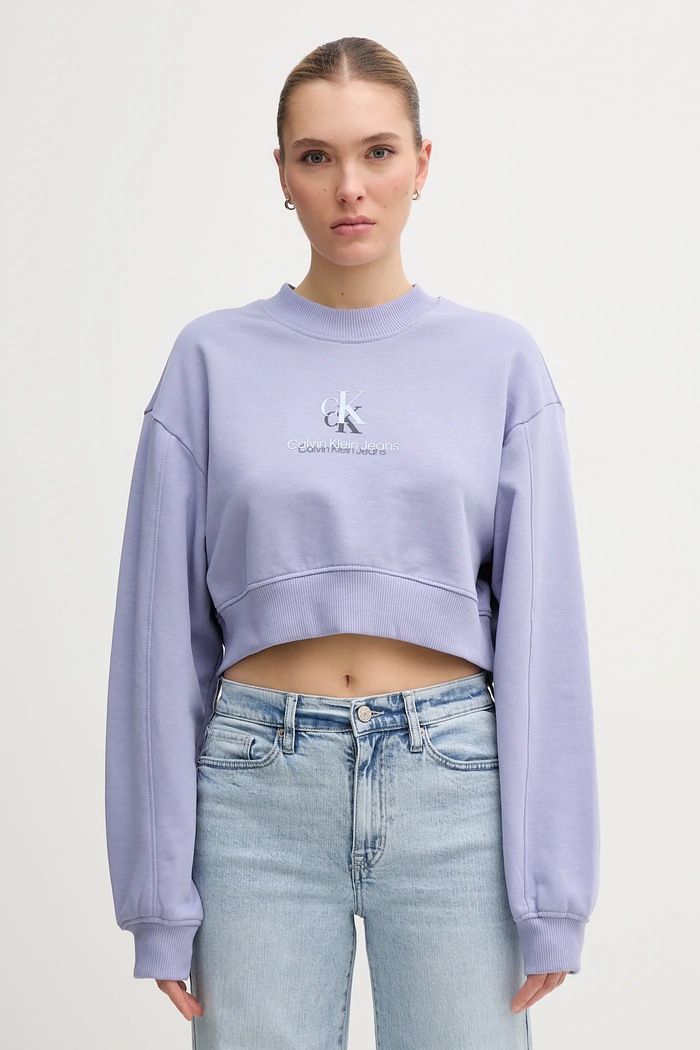 Pamučna dukserica Calvin Klein Jeans pamuk ljubičasta J20J225544