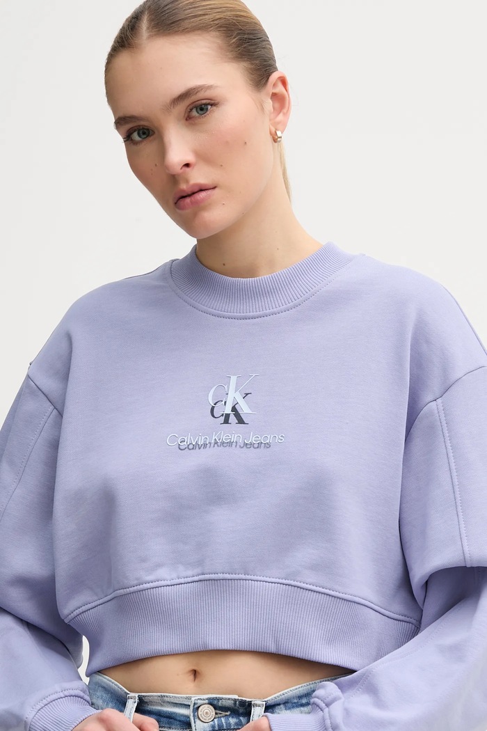 Pamučna dukserica Calvin Klein Jeans ljubičasta J20J225544
