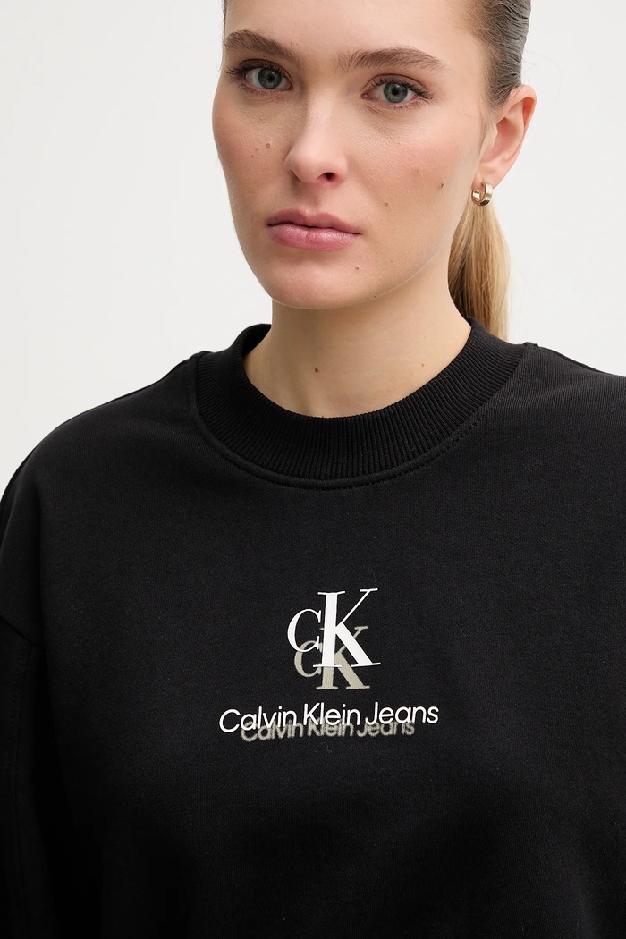 Βαμβακερή μπλούζα Calvin Klein Jeans μαύρο J20J225544
