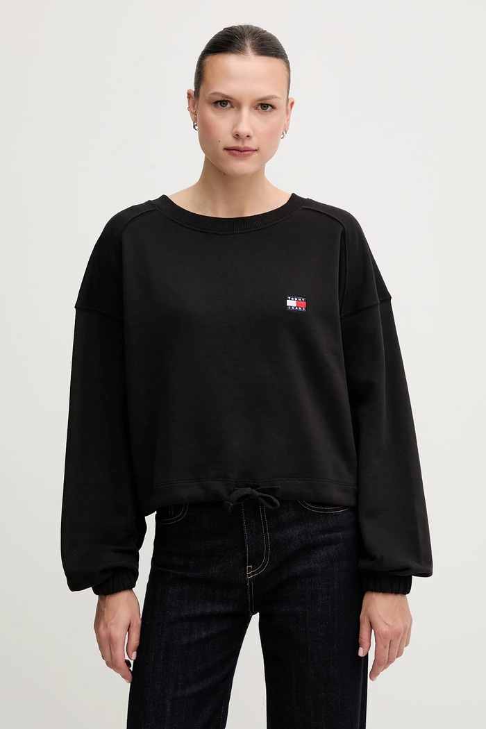 Bavlněná mikina Tommy Jeans bez kapuce černá DW0DW21344