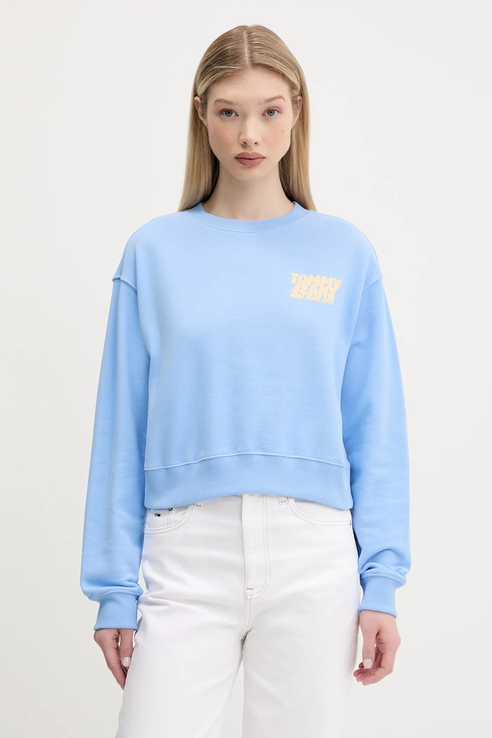 Tommy Jeans bluza bawełniana nadruk niebieski DW0DW21345