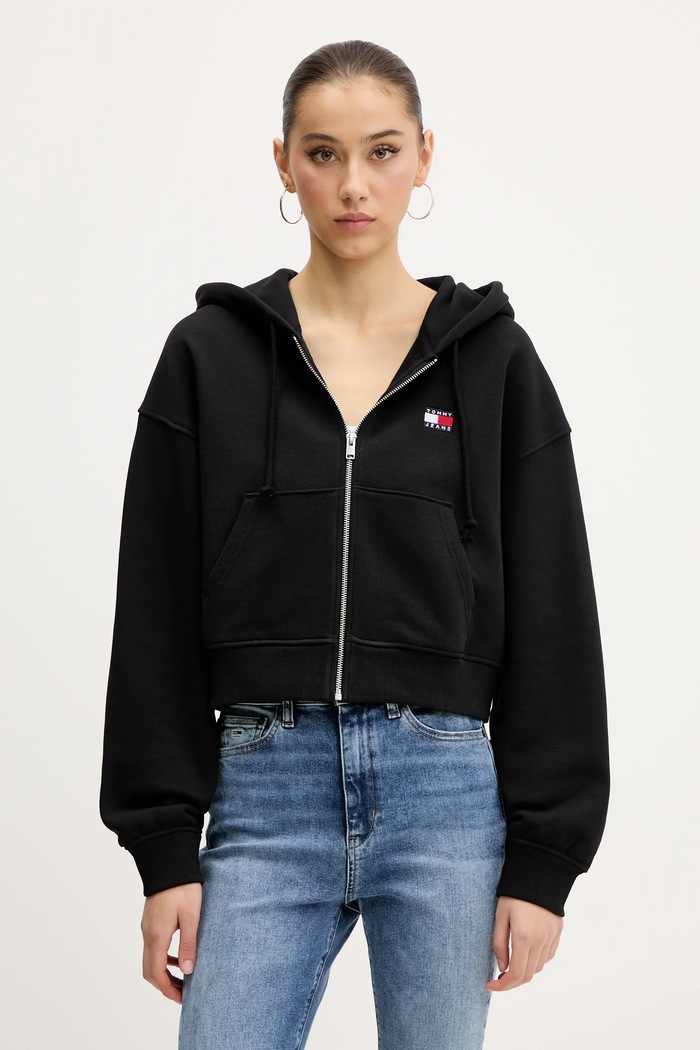 Bavlněná mikina Tommy Jeans s kapucí černá DW0DW21355
