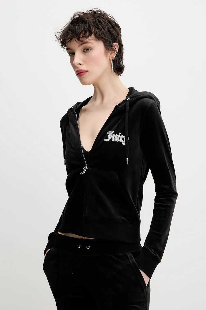 Juicy Couture bluza welurowa ROBERTSON CAVIAR aplikacja czarny JCBAS125805