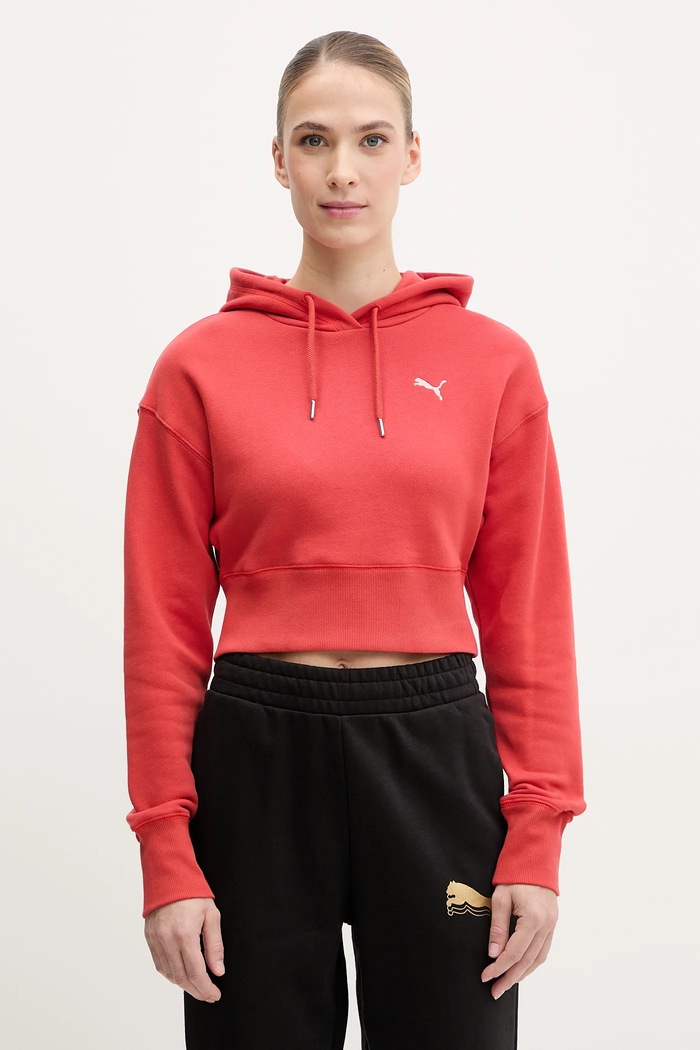 Bombažen pulover Puma S kapuco rdeča 629778