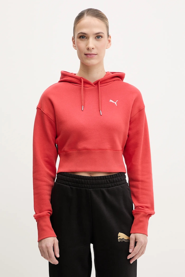 Bombažen pulover Puma S kapuco rdeča 629778