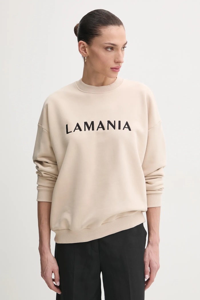 La Mania mikina dámská s bavlnou bez kapuce béžová CHILL