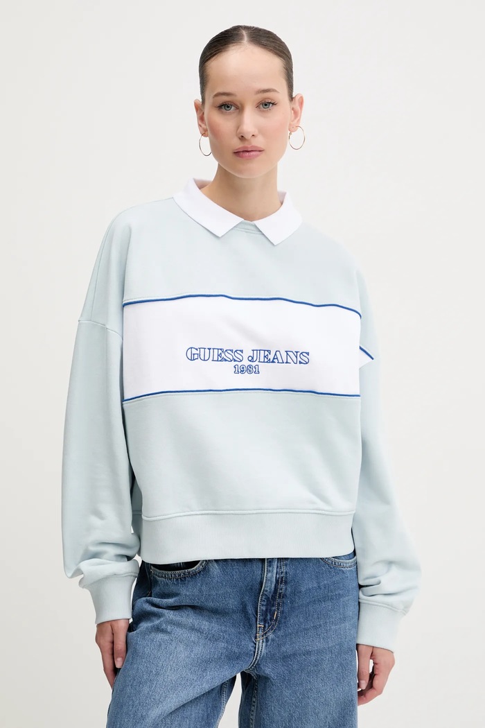 Bavlněná mikina Guess Jeans bez kapuce modrá W5GQ17.K68I4