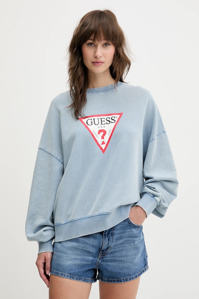 Guess Jeans bluza bawełniana nadruk niebieski W5GQ19.KCTJ1