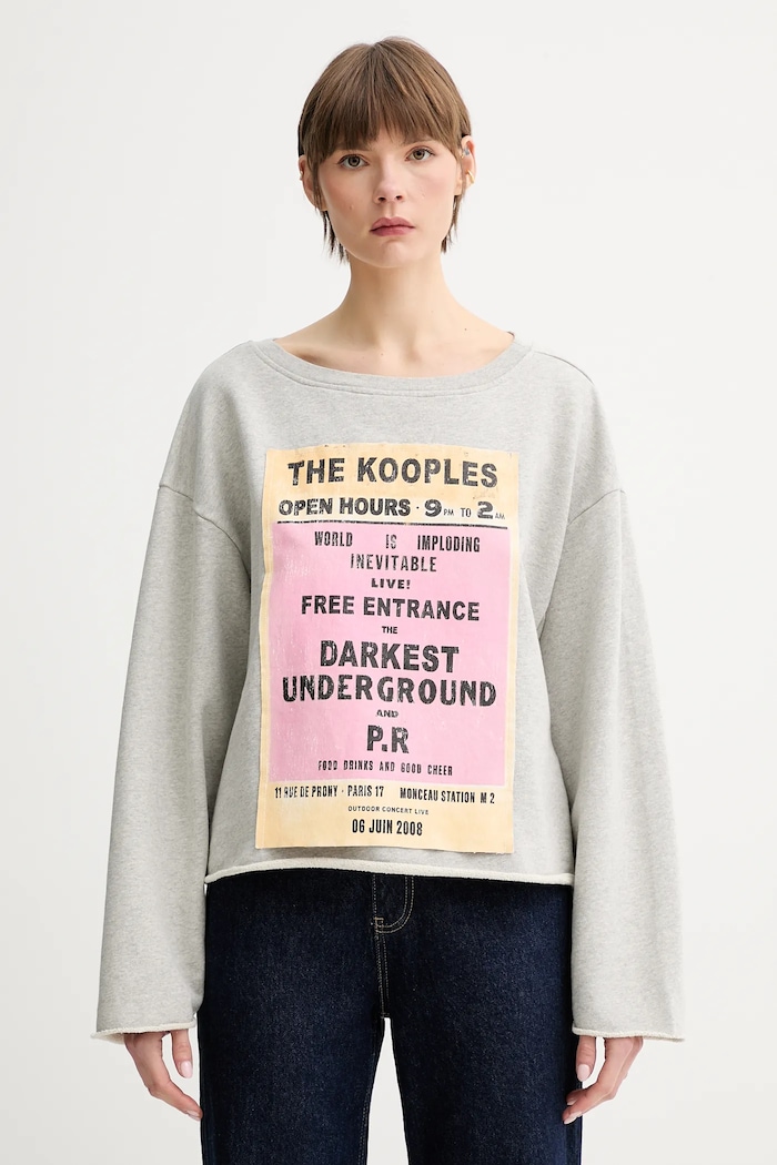 Bombažen pulover The Kooples Potisk siva FSWE30013K