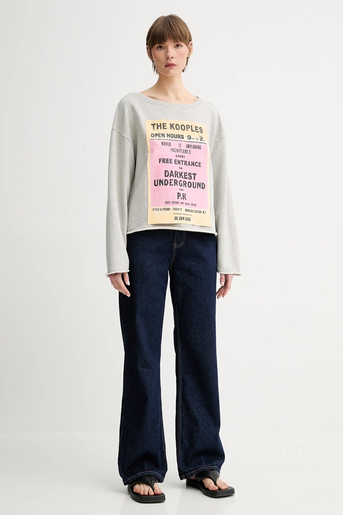 Bombažen pulover The Kooples FSWE30013K siva SS25