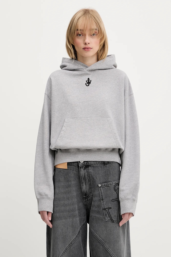 JW Anderson cotton sweatshirt Anchor Embroidery Cropped cotton gray JW0216.PG1719.907