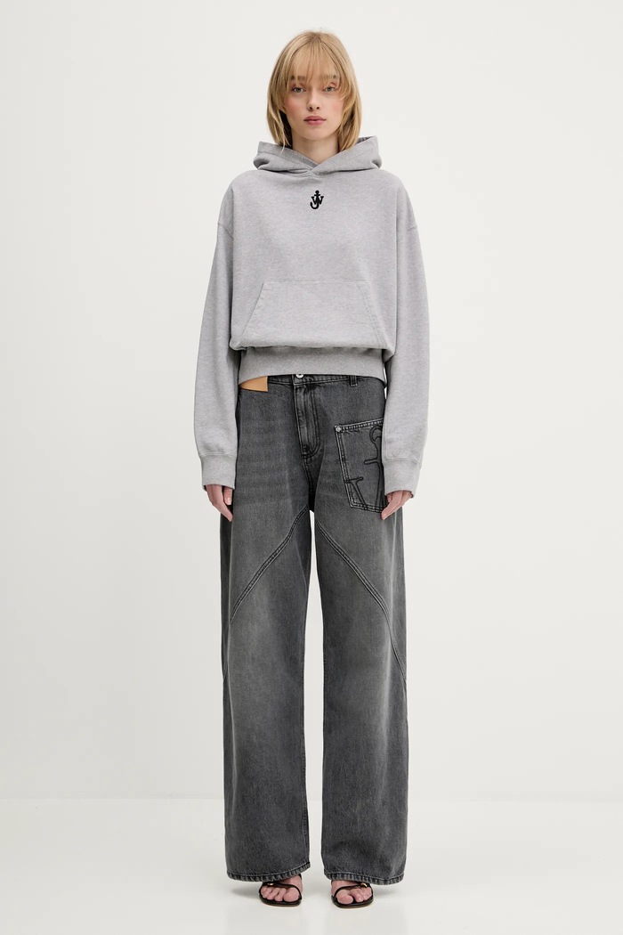 JW Anderson cotton sweatshirt Anchor Embroidery Cropped JW0216.PG1719.907 gray