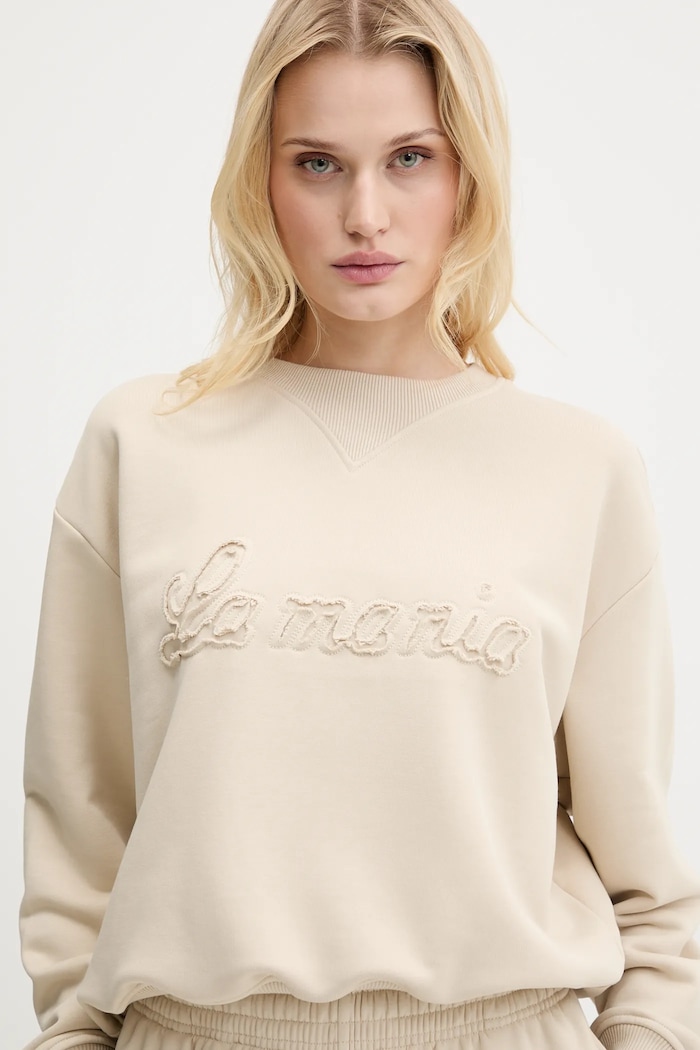 La Mania bluza oversize damska z bawełną beżowy BRODIE