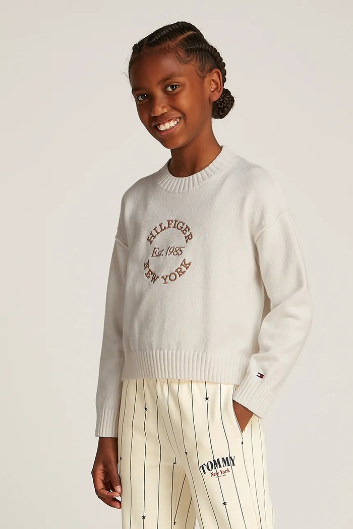 Tommy Hilfiger sweter dziecięcy aplikacja beżowy KG0KG08513.128.176.PPYA
