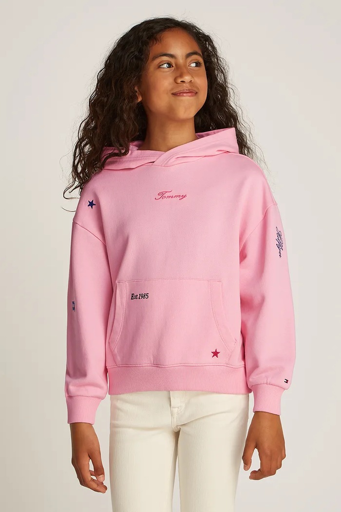 Dětská bavlněná mikina Tommy Hilfiger s kapucí růžová KG0KG08327.116.122.PPYA