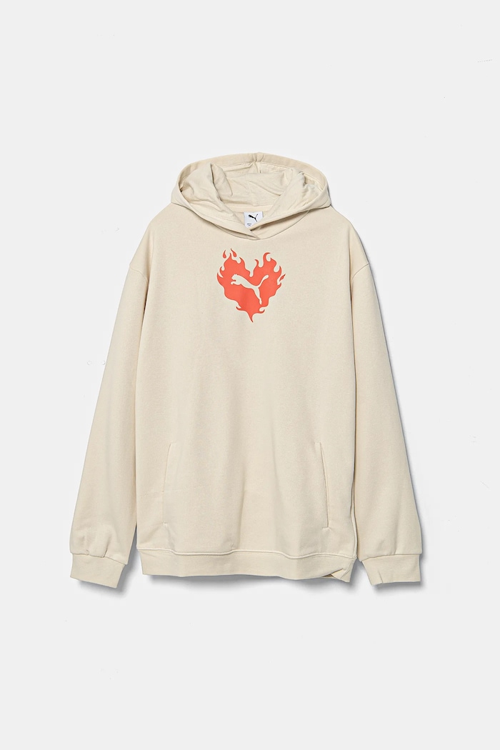 Puma bluza bawełniana FLAMING LOVE Hoodie TR nadruk beżowy 685109