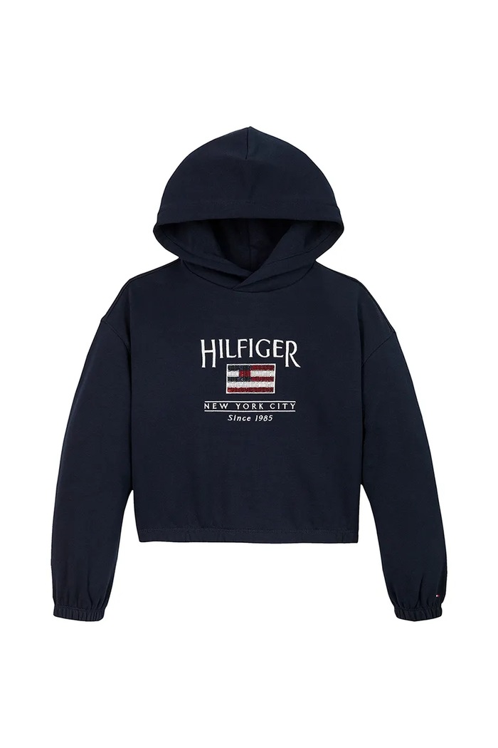 Detská mikina Tommy Hilfiger s kapucňou tmavomodrá KG0KG08558.128.176.PPYA