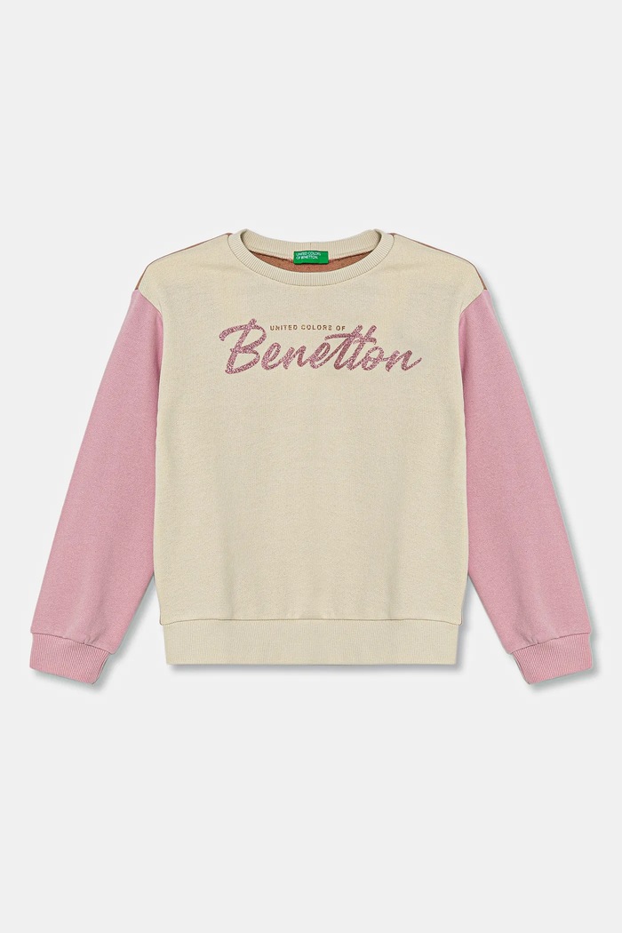 United Colors of Benetton bluza bawełniana dziecięca nadruk beżowy 3J68C10MX.G.Seasonal