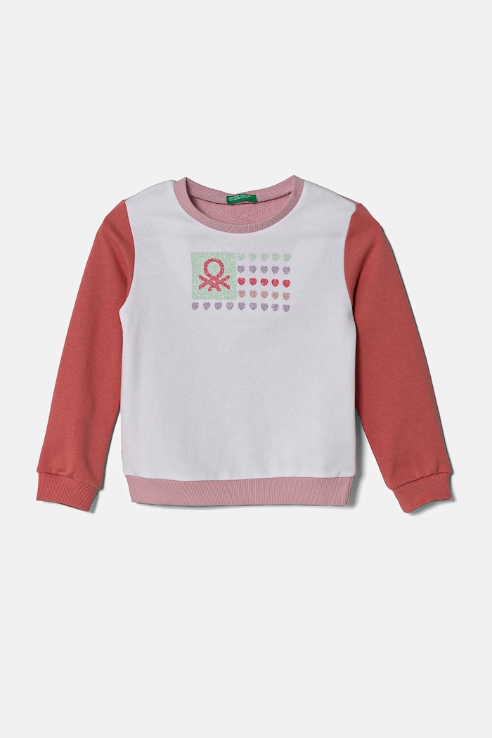 Dětská bavlněná mikina United Colors of Benetton bez kapuce bílá 3J70G10HX.P.Seasonal