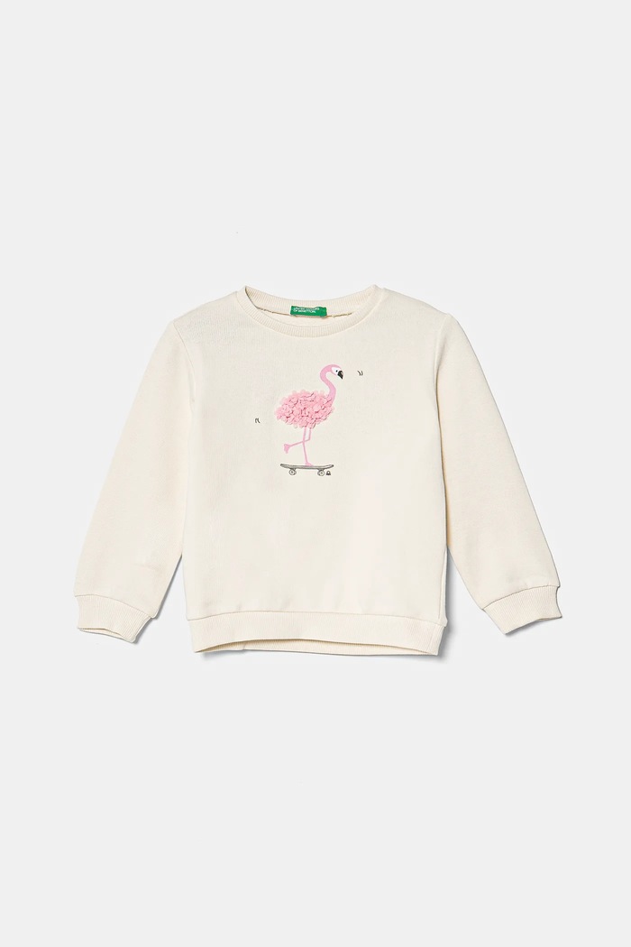 United Colors of Benetton bluza bawełniana dziecięca aplikacja beżowy 3J68G10J0.P.Seasonal