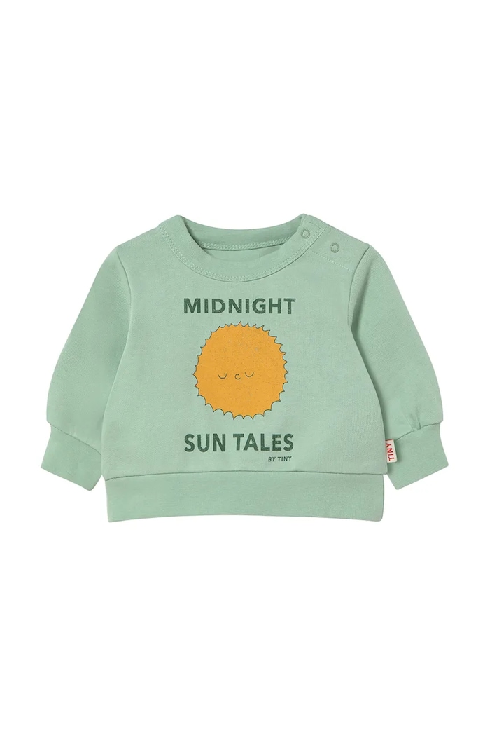 Dětská bavlněná mikina Tinycottons SUN TALES GRAPHIC BABY SWEATSHIRT SS25.105 zelená SS25