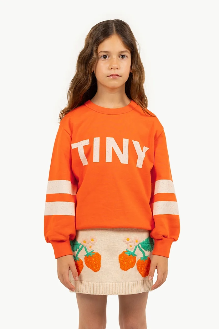 Dětská bavlněná mikina Tinycottons STRIPES LOGO SWEATSHIRT bez kapuce oranžová SS25.155
