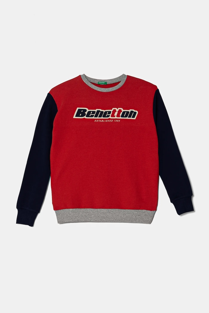 Dětská bavlněná mikina United Colors of Benetton s kapucí červená 3J68C10N2.G.Seasonal