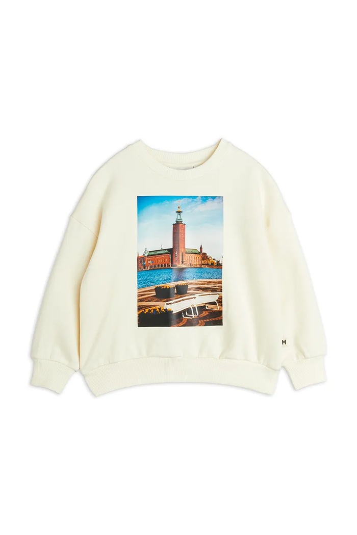 Детски памучен суичър Mini Rodini City hall 2522012711 бежов SS25