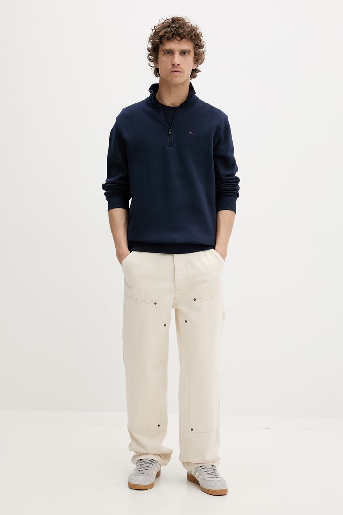 Tommy Jeans hanorac pentru bărbați, cu bumbac DM0DM20339 bleumarin SS26