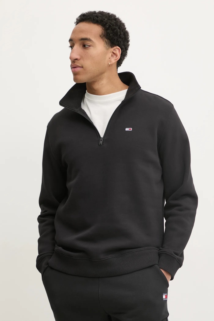Tommy Jeans hanorac bărbați cu bumbac uni negru DM0DM20339