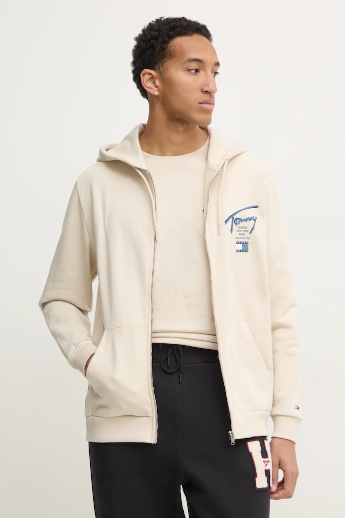 Tommy Jeans bluza bawełniana z kapturem beżowy DM0DM21101