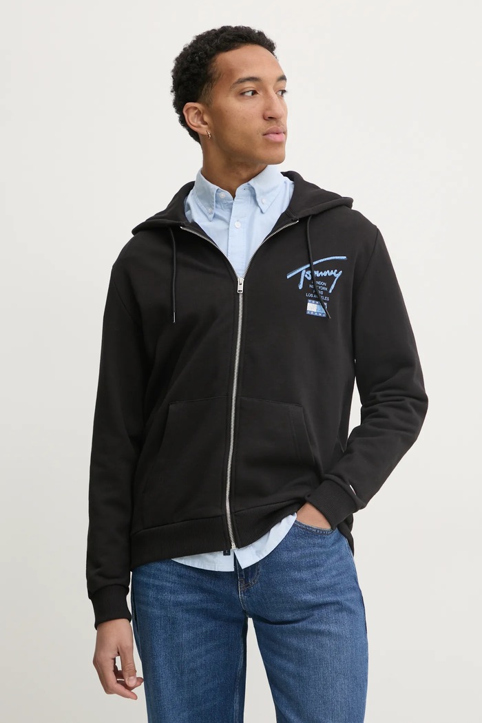 Bavlněná mikina Tommy Jeans s kapucí černá DM0DM21101