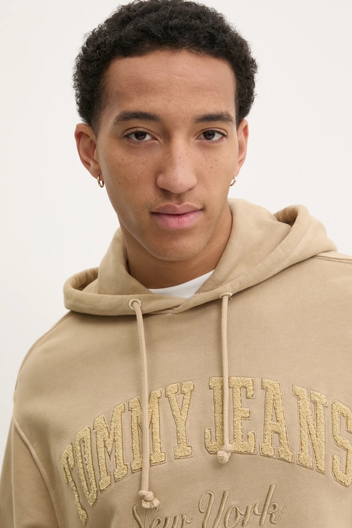 Βαμβακερή μπλούζα Tommy Jeans μπεζ DM0DM20263