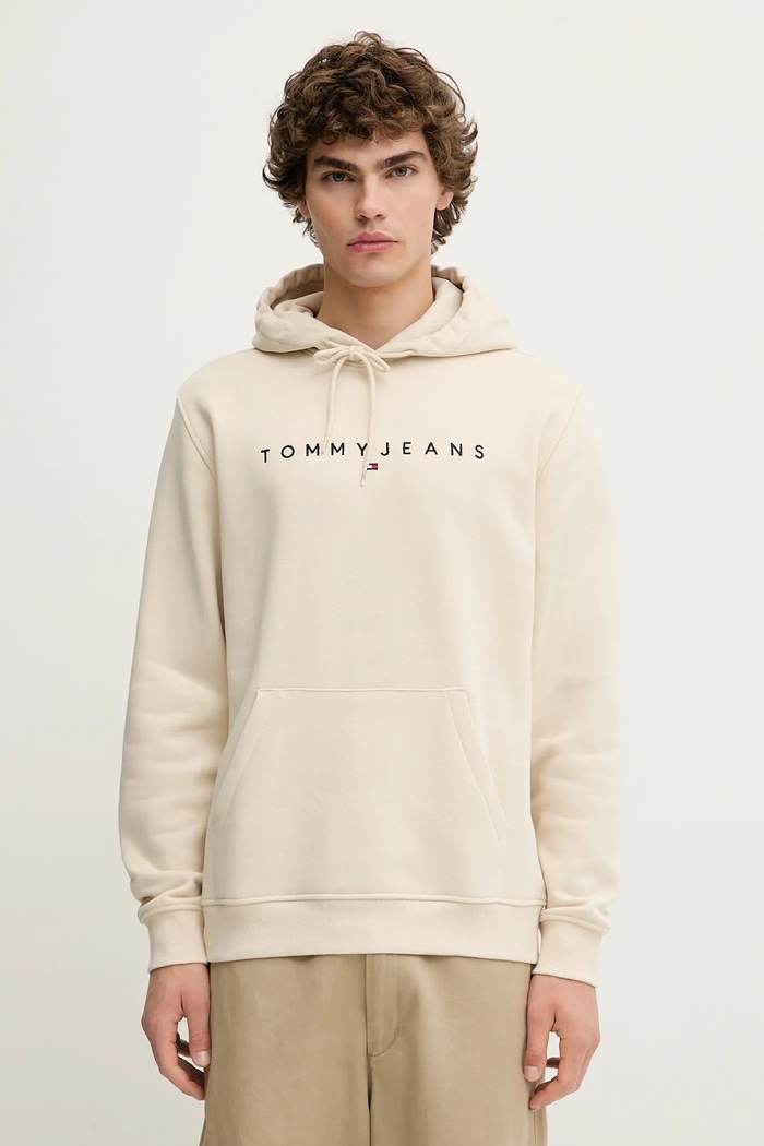 Tommy Jeans hanorac cu glugă bărbați cu bumbac print bej DM0DM20746