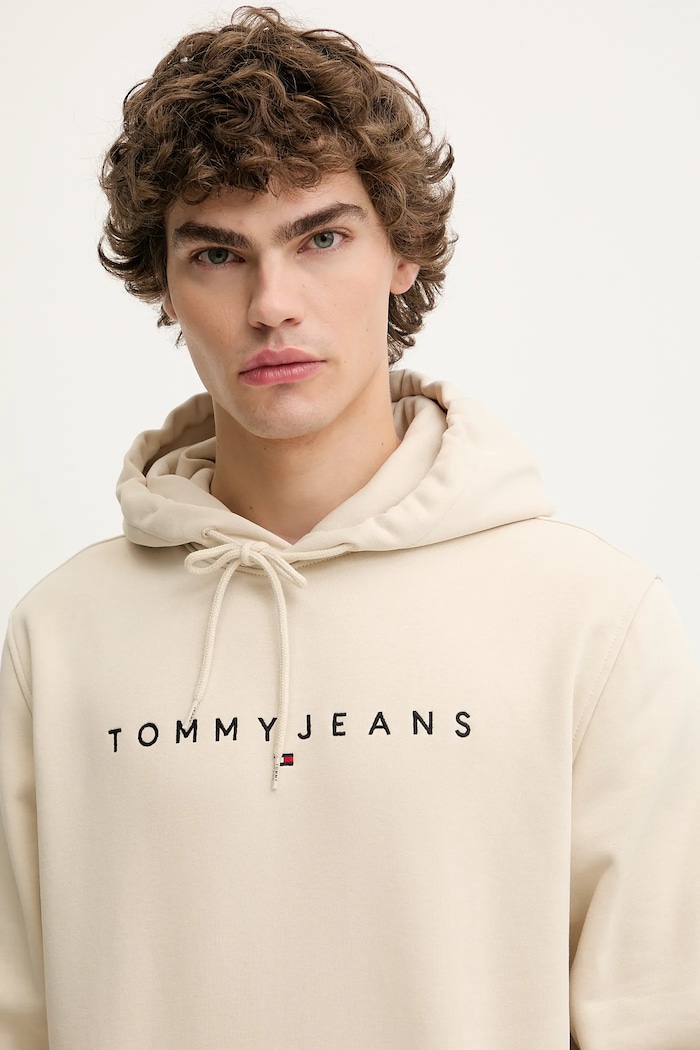 Tommy Jeans hanorac cu glugă bărbați cu bumbac bej DM0DM20746