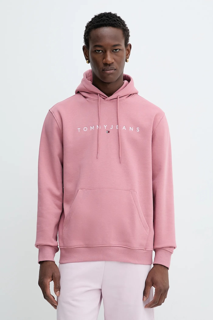 Tommy Jeans Bluza z kapturem męska z bawełną różowy DM0DM20746