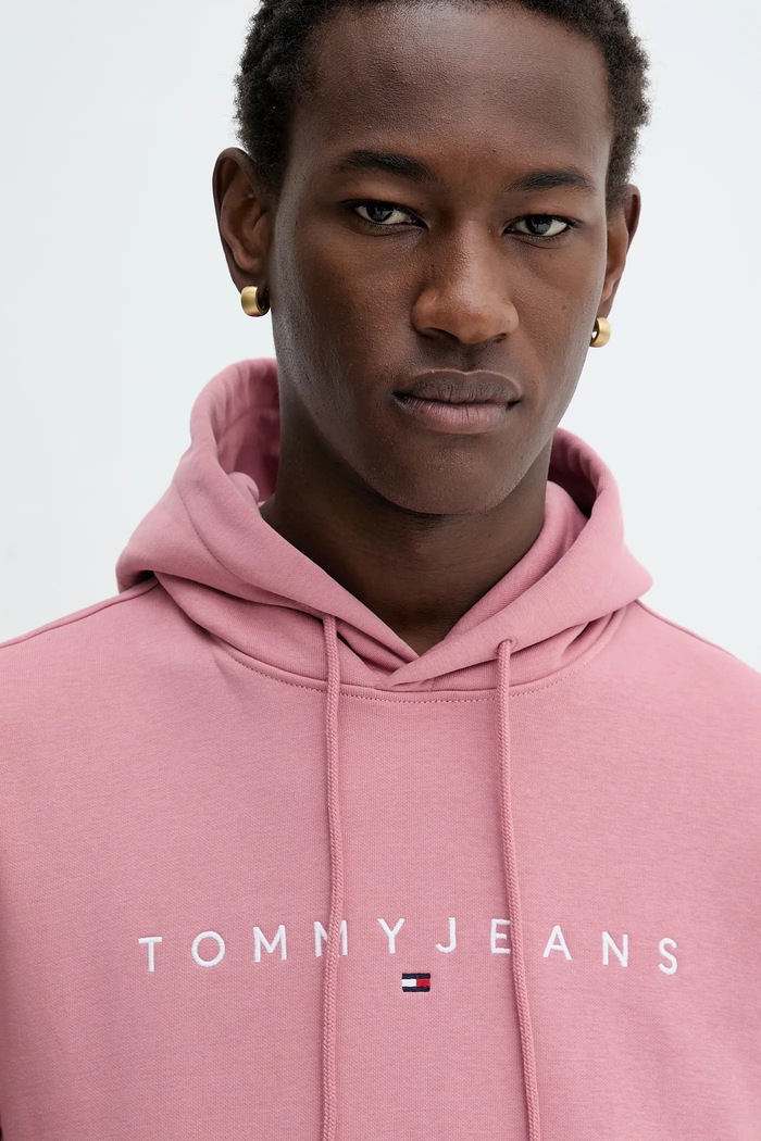 Bluza z kapturem męska z bawełną Tommy Jeans DM0DM20746 różowy