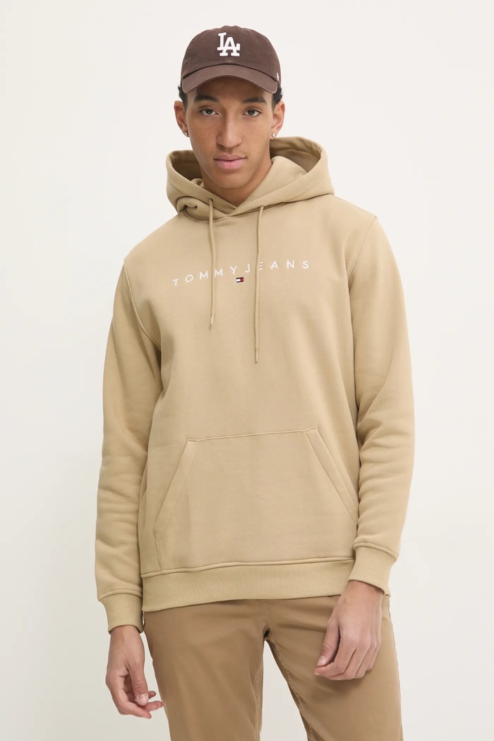 Tommy Jeans mikina s kapucí pánská s bavlnou s kapucí béžová DM0DM20746