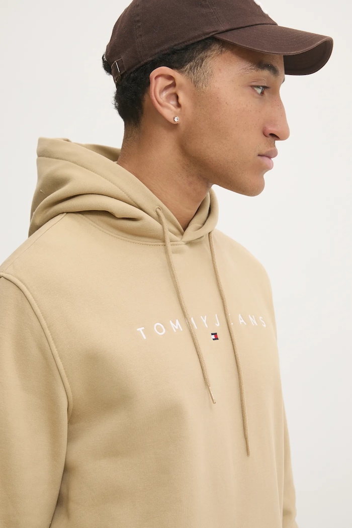 Tommy Jeans mikina s kapucí pánská s bavlnou béžová DM0DM20746