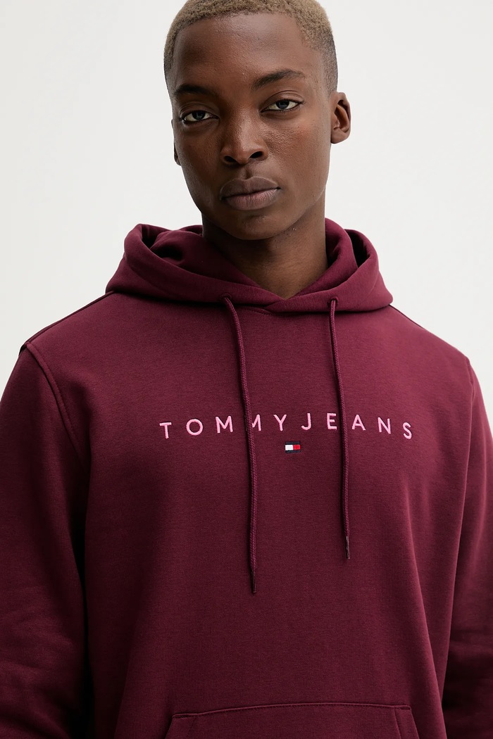 Tommy Jeans hanorac cu glugă bărbătesc cu bumbac burgundia DM0DM20746