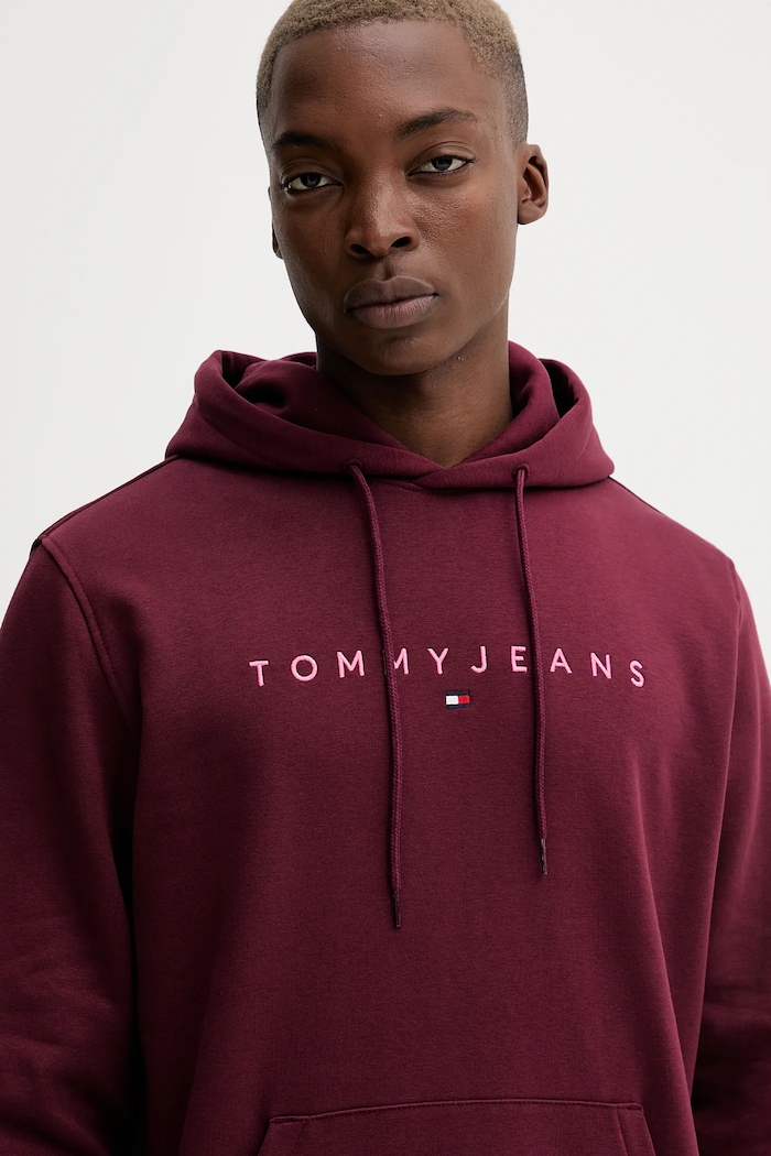 Tommy Jeans hanorac cu glugă bărbătesc cu bumbac burgundia DM0DM20746