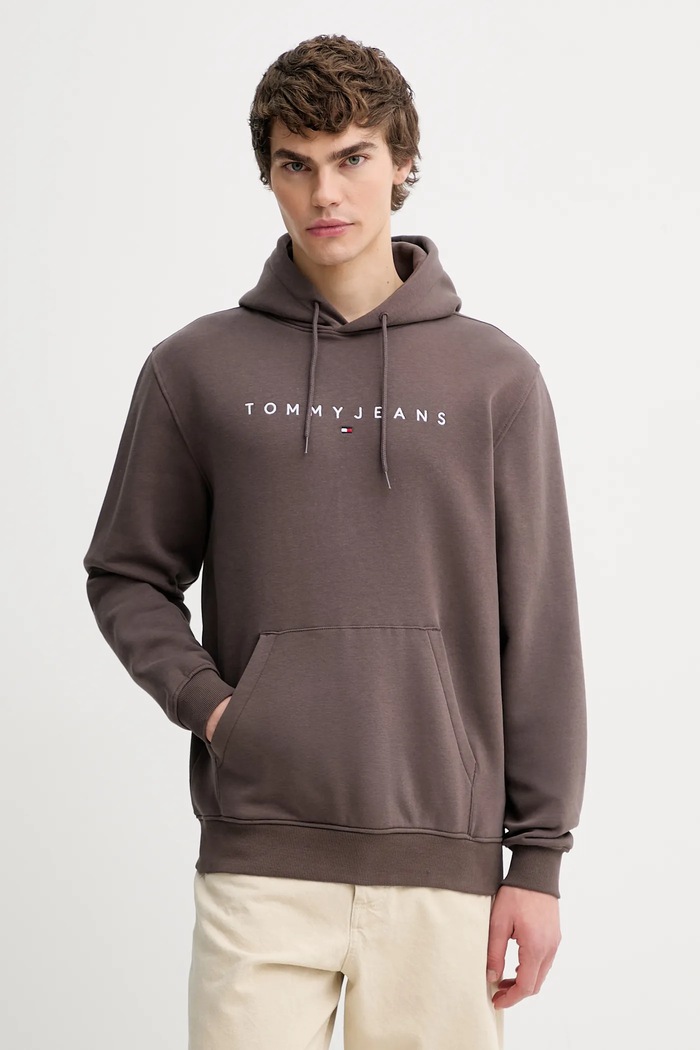 Tommy Jeans μπλούζα με κουκούλα ανδρική βαμβακερή με κουκούλα καφέ DM0DM20746