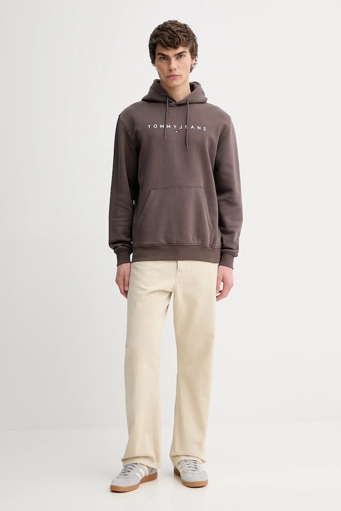 Tommy Jeans μπλούζα με κουκούλα ανδρική βαμβακερή DM0DM20746 καφέ AA00