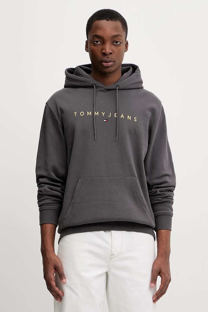 Tommy Jeans bluza z kapturem męska z bawełną szary DM0DM20746