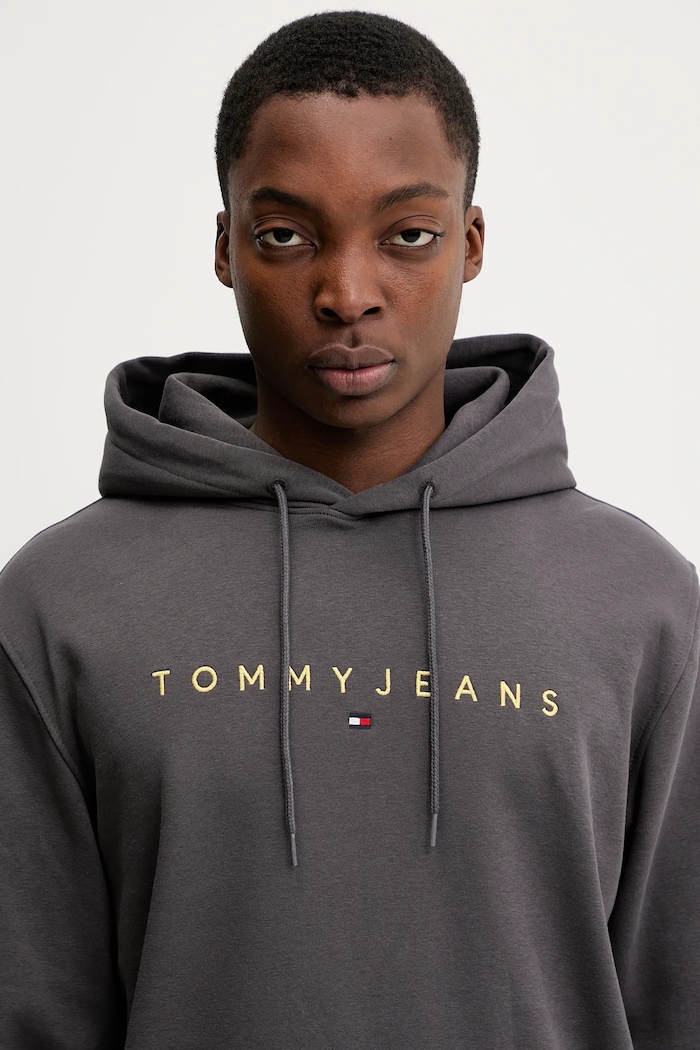 Tommy Jeans bluza z kapturem męska z bawełną szary DM0DM20746