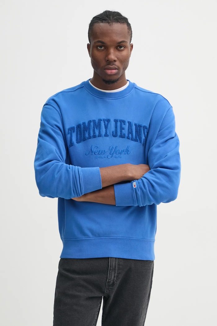 Βαμβακερή μπλούζα Tommy Jeans χωρίς κουκούλα μωβ DM0DM20262