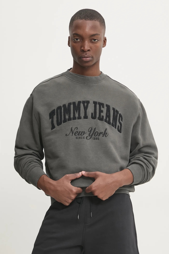 Bavlněná mikina Tommy Jeans bez kapuce šedá DM0DM20262