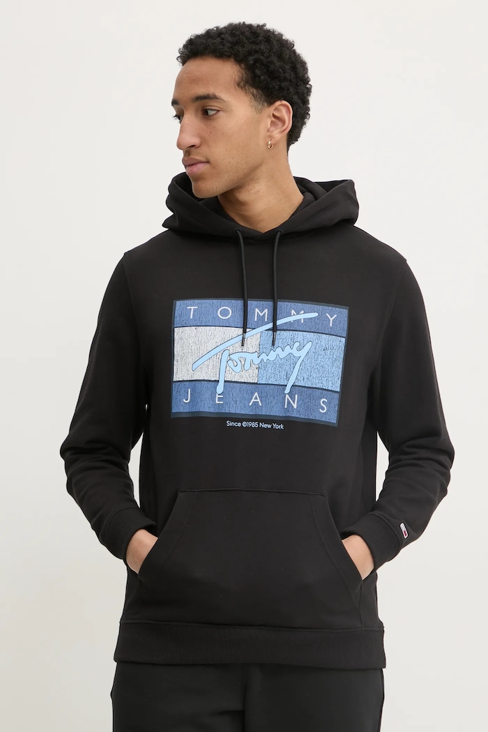 Tommy Jeans pamut melegítőfelső pamut fekete DM0DM21100