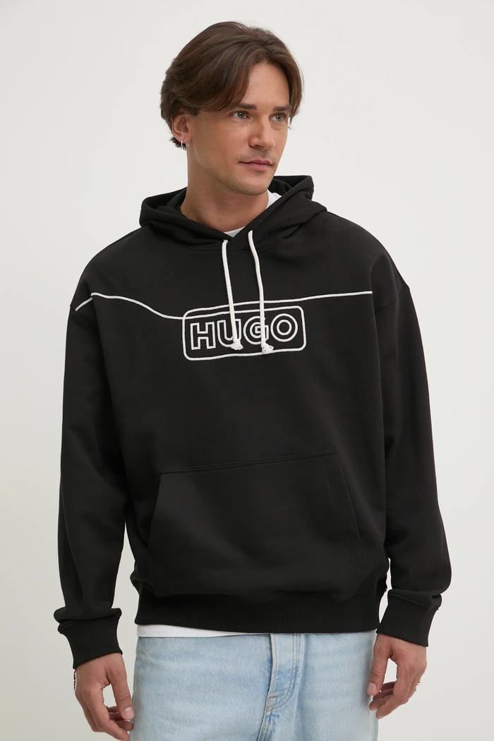 Hugo Blue bluza bawełniana z kapturem czarny 50530342