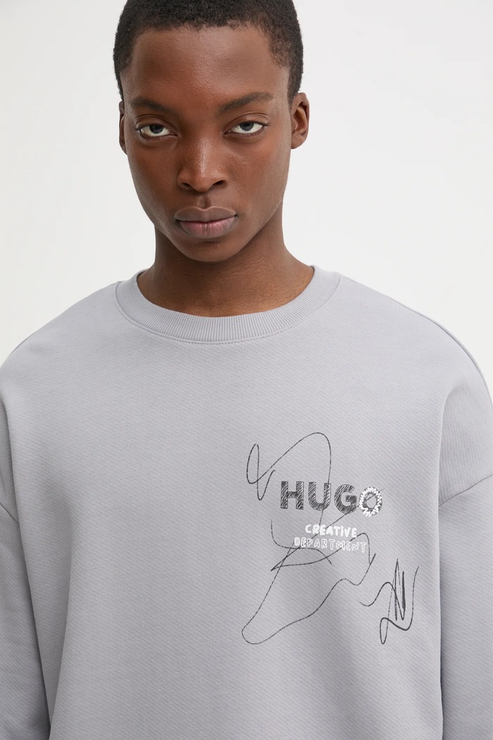 HUGO Blue bluza bawełniana nadruk szary 50534210
